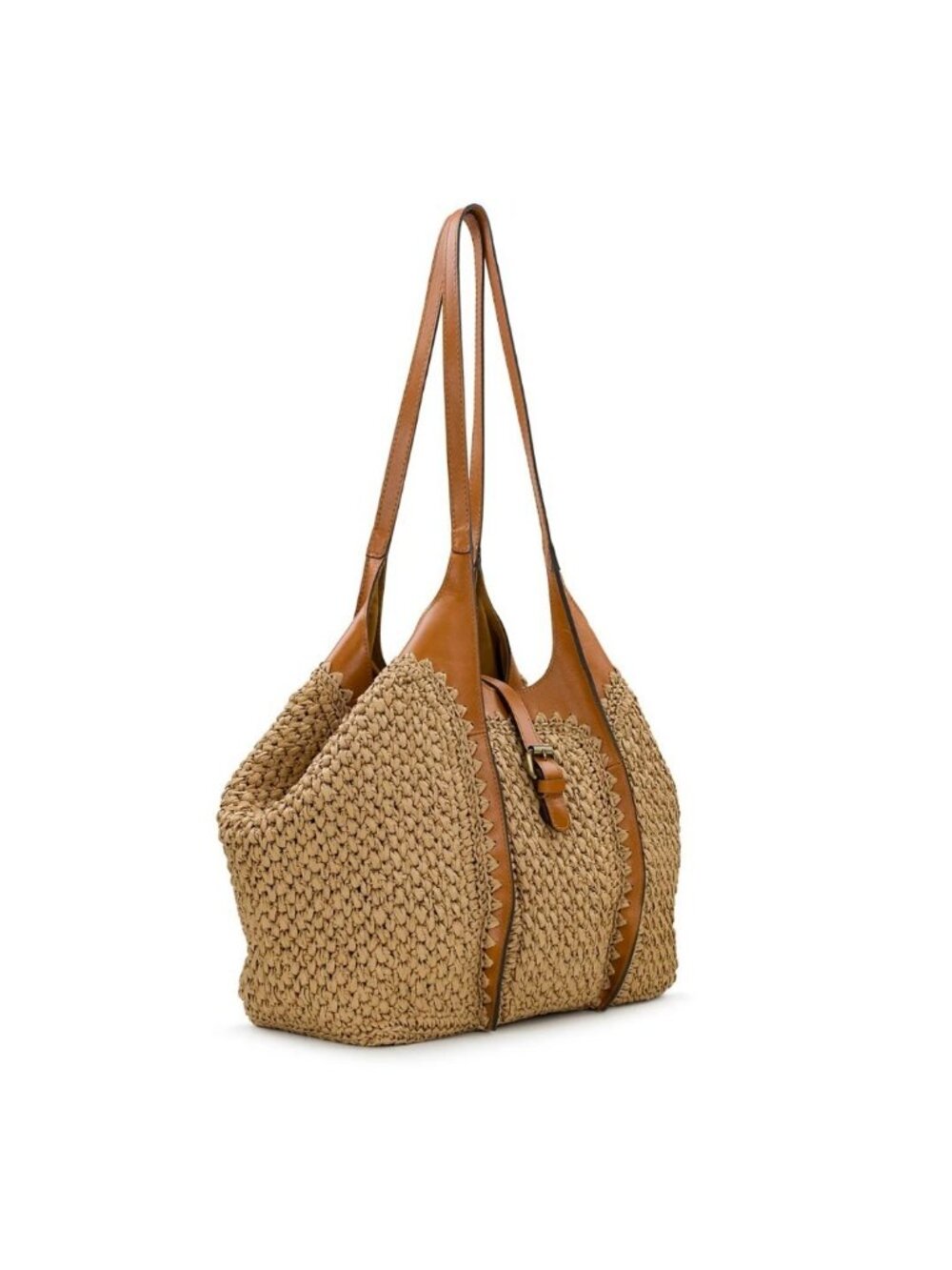 PATRICIA NASH Santorini woven straw & leather trim women's medium tote -Natural - Picture 4 of 13
